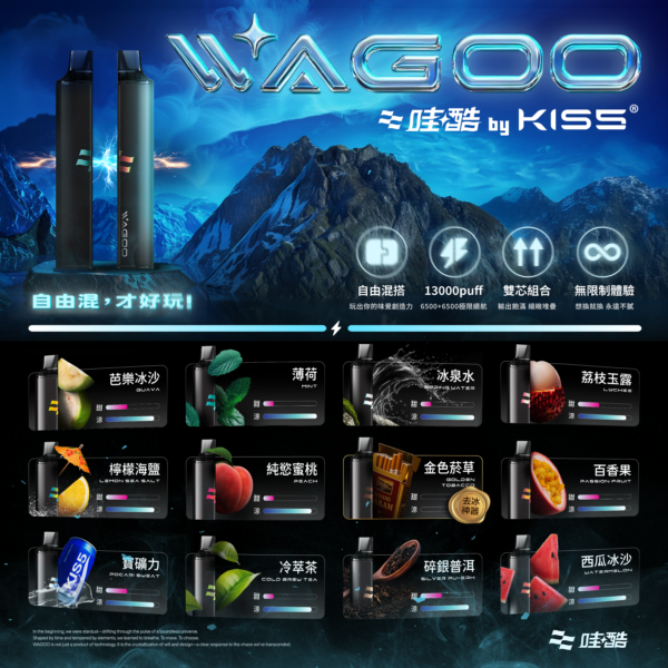 1 迪拜爆款💖 WAGOO &KIS5 哇酷拋棄式6500口 可充電🔋電子煙 磁吸組合 雙口味自由混搭【滿十送一】